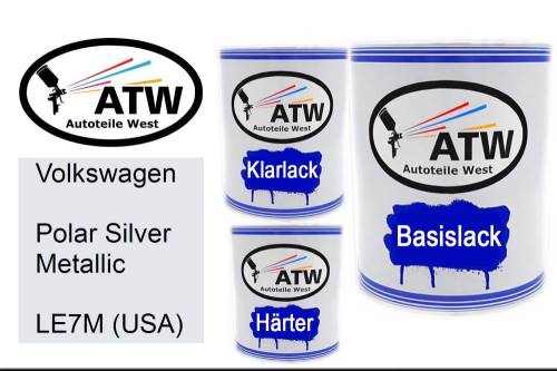 Volkswagen, Polar Silver Metallic, LE7M (USA): 1L Lackdose + 1L Klarlack + 500ml Härter - Set, von ATW Autoteile West.